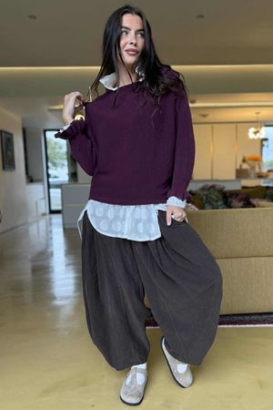 Conrad Batwing Ruffle Cuff Knit Damson